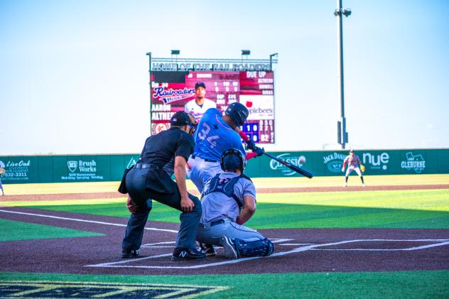 Cleburne Railroaders outfielder Aaron Altherr at the plate