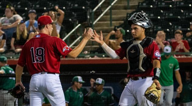 Hickory Crawdads' Thomas Ireland and Juan Sulbaran on game night