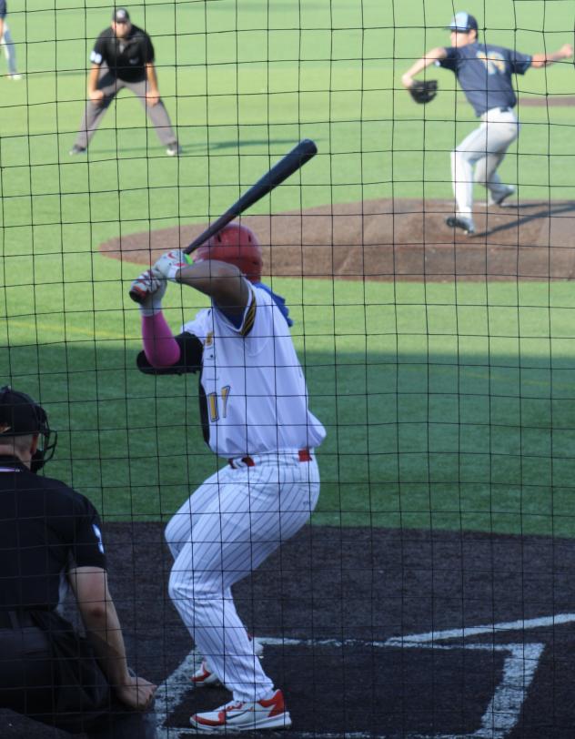 Green Bay Rockers outfielder Eli Selga at the plate