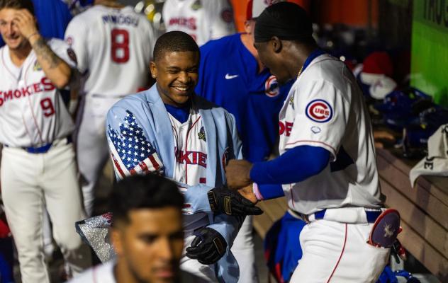 Knoxville Smokies celebrate in the dugout