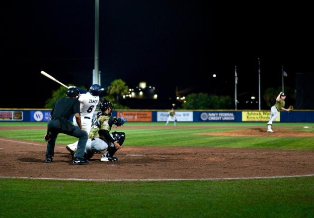 Pensacola Blue Wahoos third baseman Josh Zamora at bat