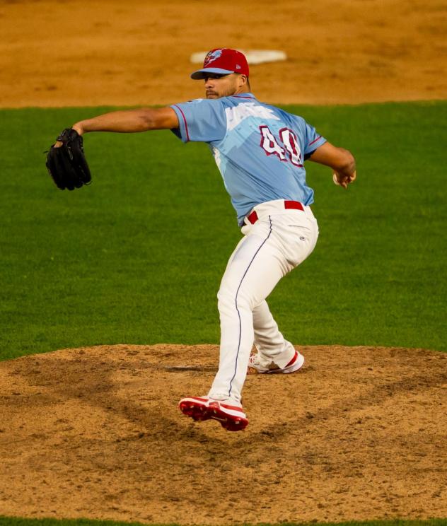 Tri-City Dust Devils pitcher Sandy Gaston as a Rooster Tail