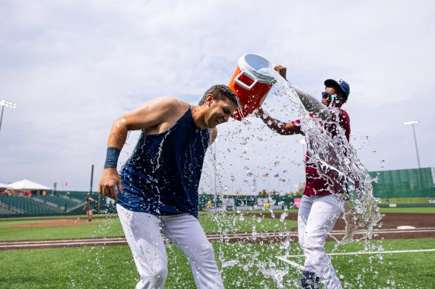 Robbie Glendinning of the Kansas City Monarchs gets a Gatorade shower
