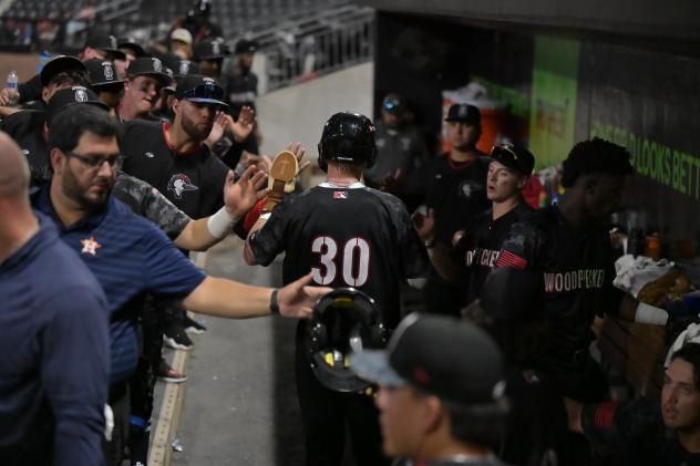 Fayetteville Woodpeckers outfielder Ethan Frey in the dugout