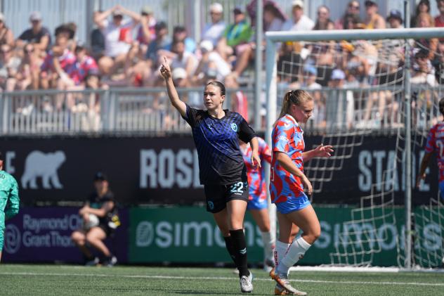 D. B. Pridham of Ottawa Rapid FC reacts after one of her goals