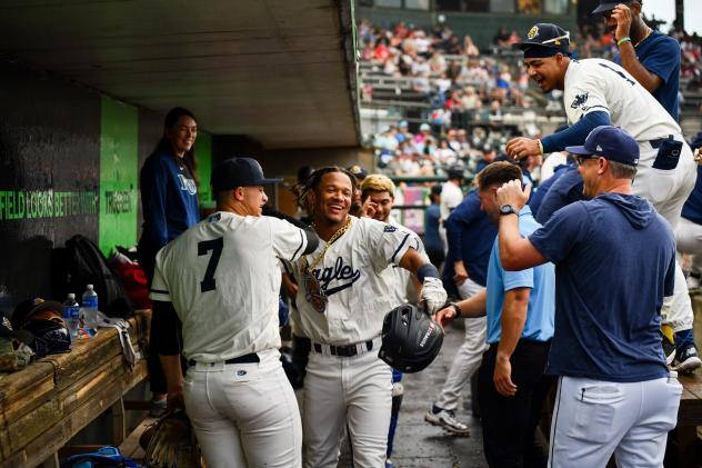 Charleston RiverDogs celebrate Narciso Polanco's homer