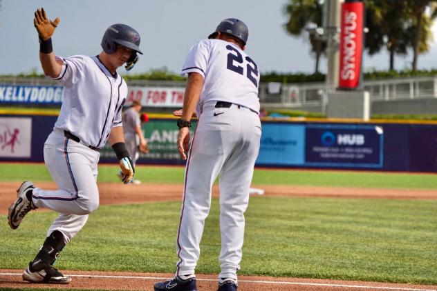 Pensacola Blue Wahoos catcher Ryan Ignoffo rounds third after his homer