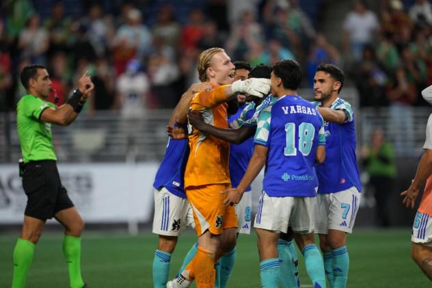 Sounders FC reacts after their win against Liga MX's Club Puebla