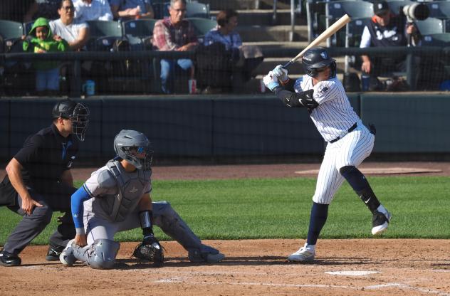 Dylan Jasso at bat for the Somerset Patriots
