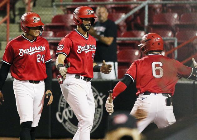 Abdiel Layer (middle), #24 Torin Montgomery and #6 Henry George of the Sioux City Exporers