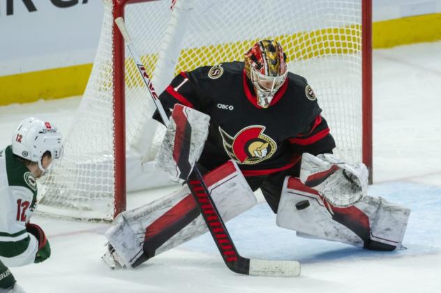 Goaltender Leevi Merilainen with the Ottawa Senators