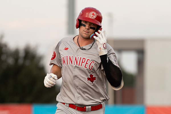 Winnipeg Goldeyes first baseman Matthew Warkentin rounds the bases
