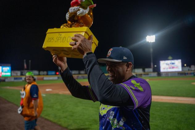 Somerset Patriots' coach Raul Dominguez displays