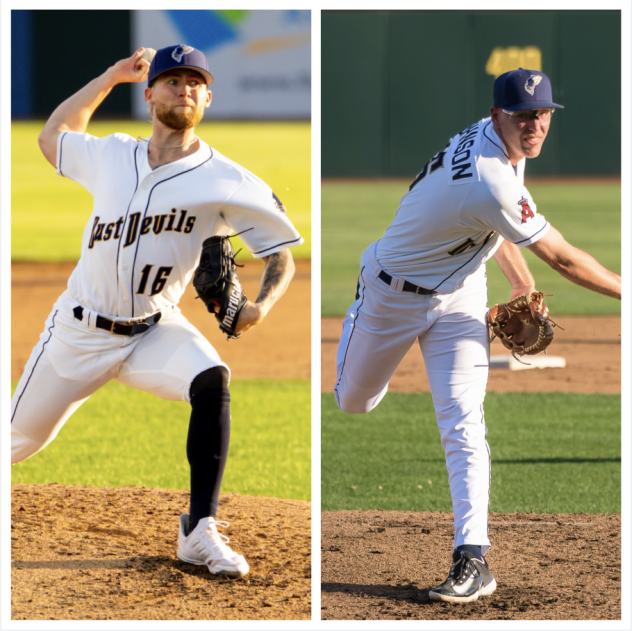 Tri-City Dust Devils' Ryan Costeiu and Ryan Johnson