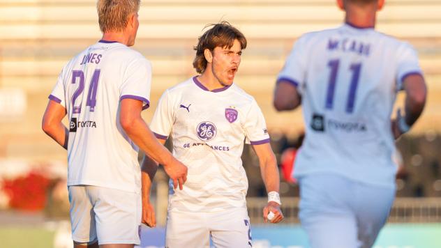Louisville City FC defender Aiden McFadden after his goal
