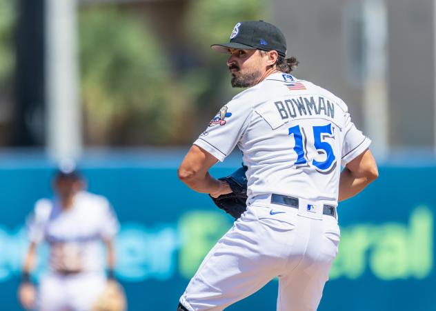 Biloxi Shuckers' Kaleb Bowman on the mound