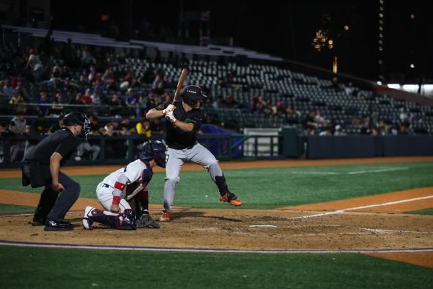 Greensboro Grasshoppers outfielder Titus Dumitru awaits a pitch