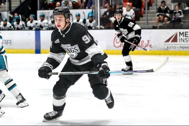 Forward Dawson Gerwing training with the Los Angeles Kings