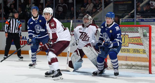 Peterborough Petes defenceman Blake Gowan and goaltender Easton Rye