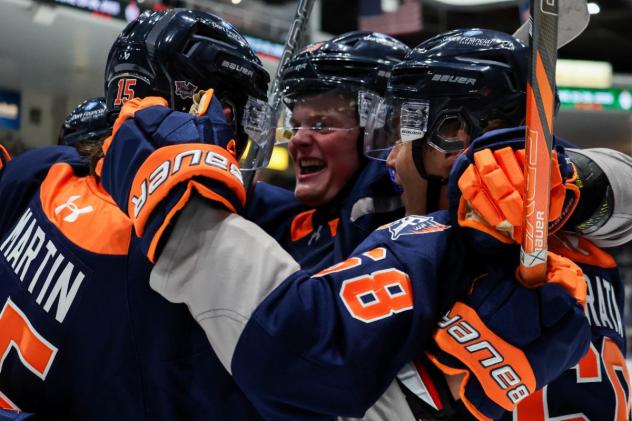 Flint Firebirds celebrate a goal