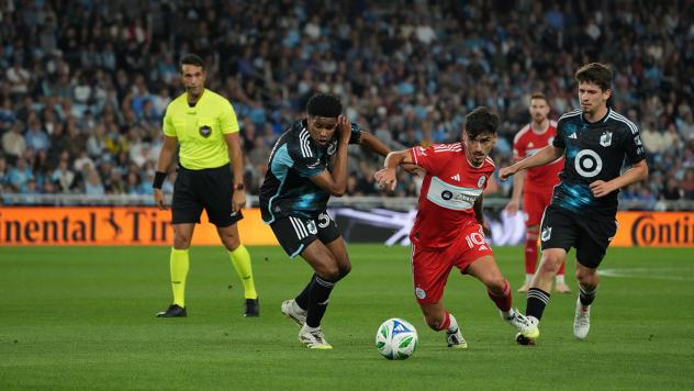 Chicago Fire FC's André Franco battles the Minnesota United FC
