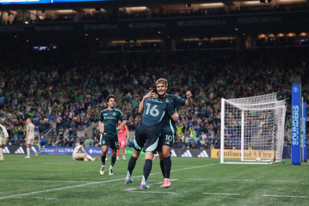 Seattle Sounders FC's Álex Roldán and Pedro de la Vega on game night