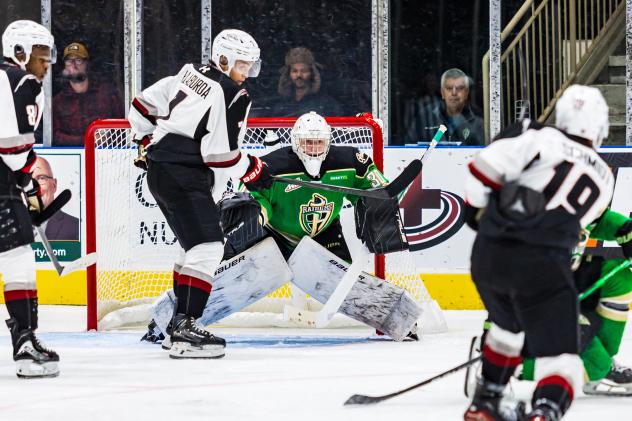 Vancouver Giants right wing Ty Halaburda in close against the Prince Albert Raiders