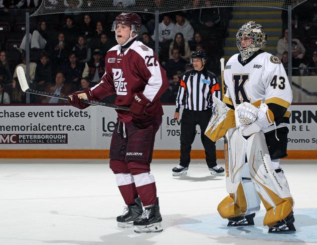 Peterborough Petes centre Colin Fitzgerald vs. the Kingston Frontenacs