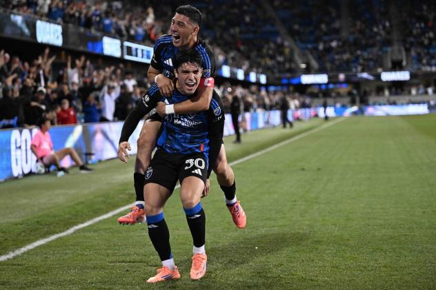 San Jose Earthquakes' Niko Tsakiris and Cristian Espinoza