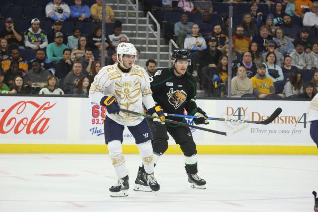 Atlanta Gladiators' Anthony Firriolo and Utah Grizzlies' Neil Shea on game night