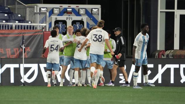 Chicago Fire FC II react after David Poreba's goal