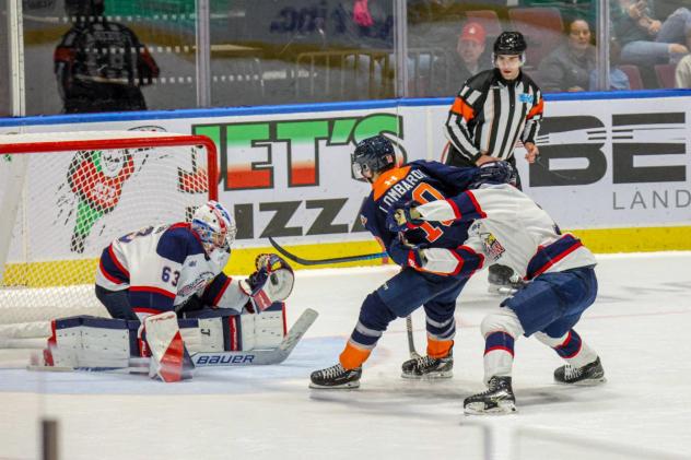 Saginaw Spirit goaltender Stepan Shurygin vs. the Flint Firebirds
