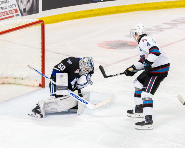Kelowna Rockets defenceman Mazden Leslie vs. the Victoria Royals