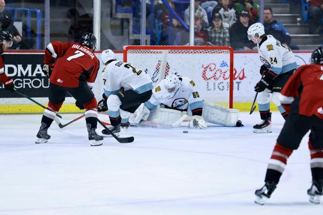 Vancouver Giants right wing Ty Halaburda tries to find a gap