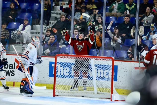 Vancouver Giants react after a goal against the Kamloops Blazers