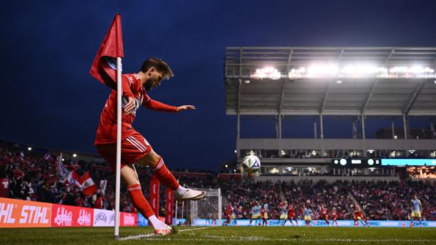 Chicago Fire FC deliver a corner kick