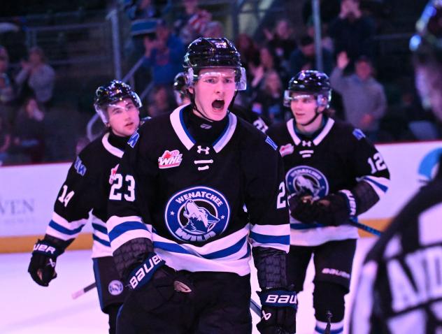 Wenatchee Wild's Sam Elliott, Dawson Seitz, and Brandon Osborne on game night