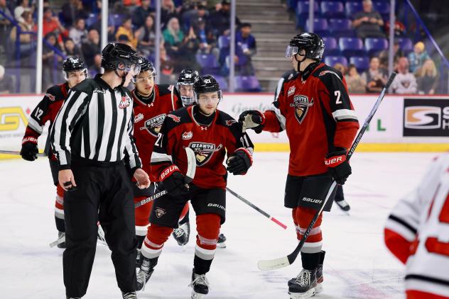 Vancouver Giants skate away following a goal