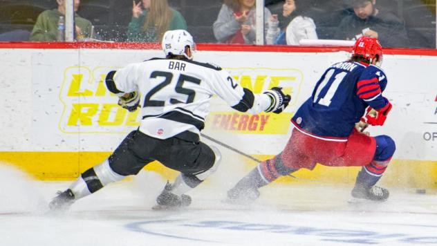 Wichita Thunder defenseman Jack Bar (left) vs. the Allen Americans
