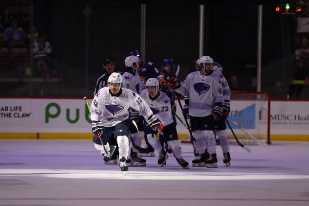 South Carolina Stingrays head up ice following a goal
