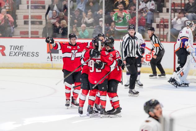 Adirondack Thunder celebrate against the Reading Royals