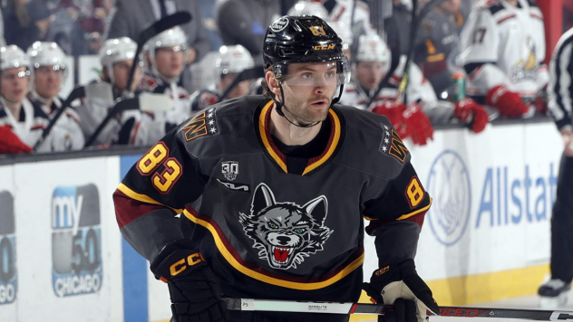 Forward Hudson Elynuik with the Chicago Wolves