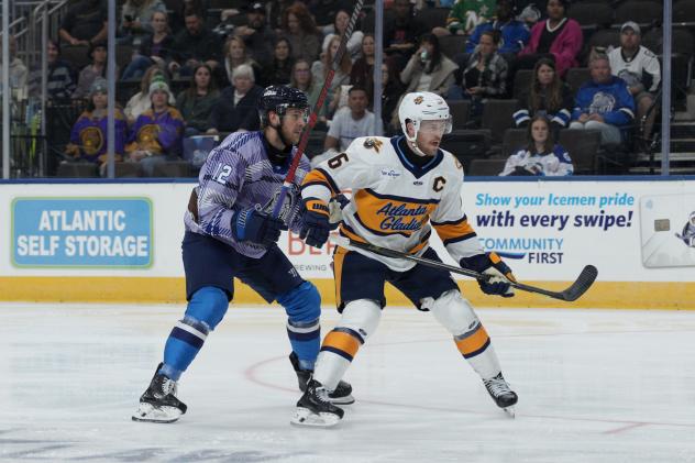 Jacksonville Icemen's Liam Coughlin and Atlanta Gladiators' Cody Sylvester on game night