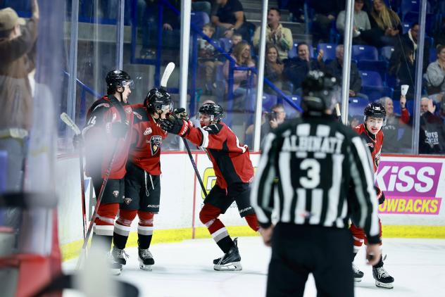 Vancouver Giants react after a goal against the Lethbridge Hurricanes