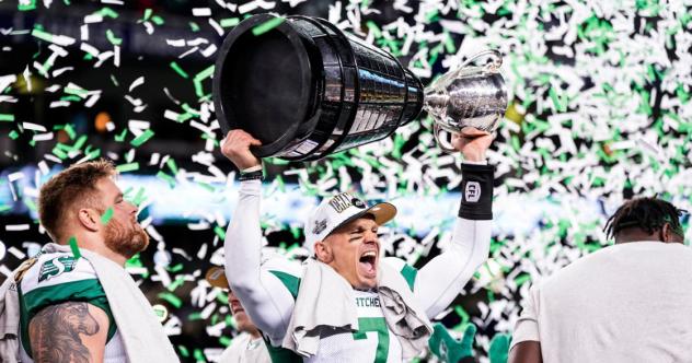 Saskatchewan Roughriders celebrate their Grey Cup victory