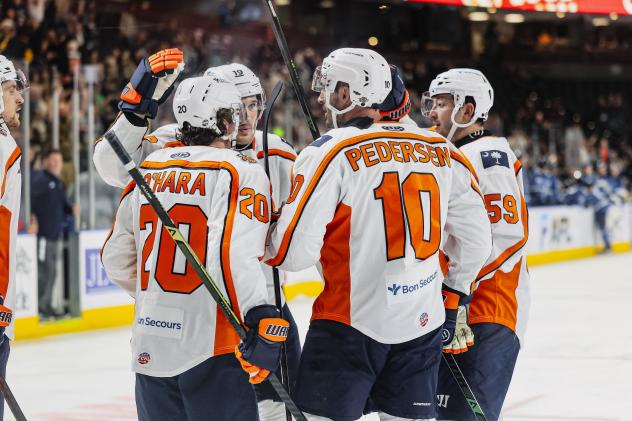 Greenville Swamp Rabbits' Ryan O'Hara, Brent Pedersen, Josh Atkinson, and Ryan O'Reilly on game night