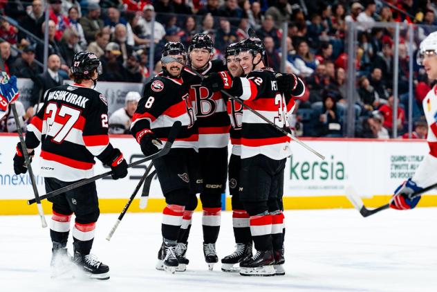Belleville Senators celebrate a goal