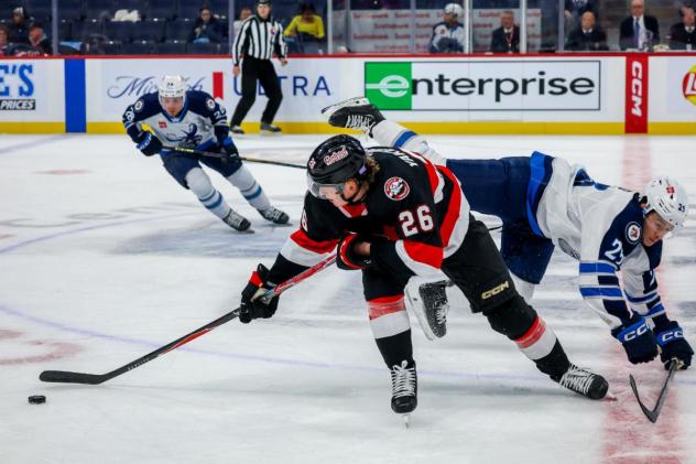 Belleville Senators defenceman Carter Yakemchuk vs. the Manitoba Moose