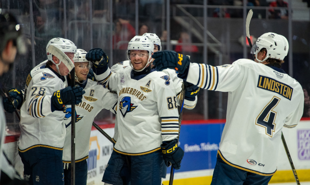 Springfield Thunderbirds congratulate Chris Wagner (center)