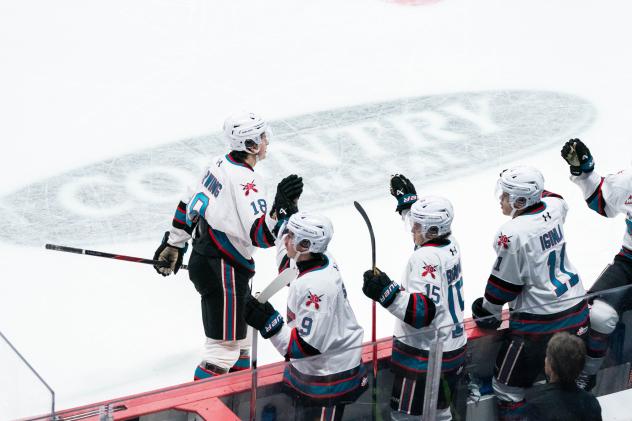 Kelowna Rockets left wing Dawson Gerwing along the bench